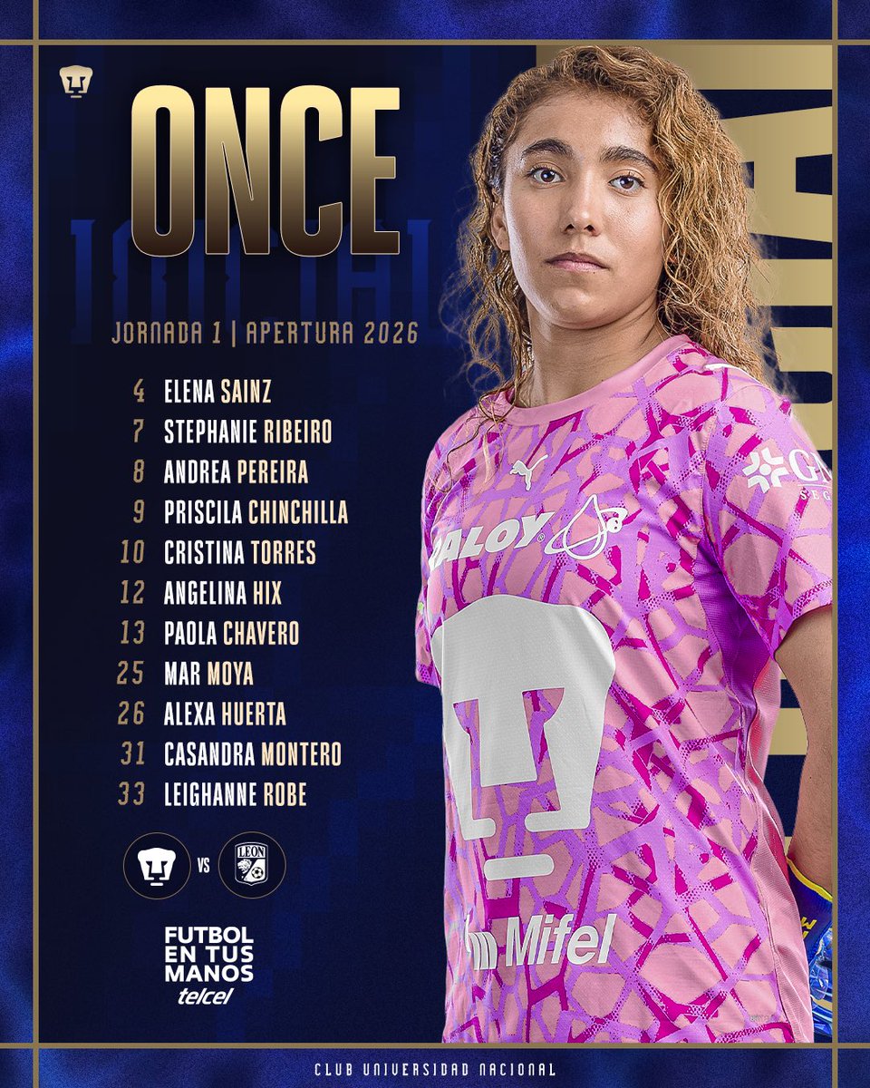 PumasMXFemenil's tweet photo. 🐾 El XI inicial que comienza con nuestro camino en el Apertura 2026 💙✨
@Telcel 

#SiemprePumas #FutbolEnTusManos https://t.co/TflM92W0bL