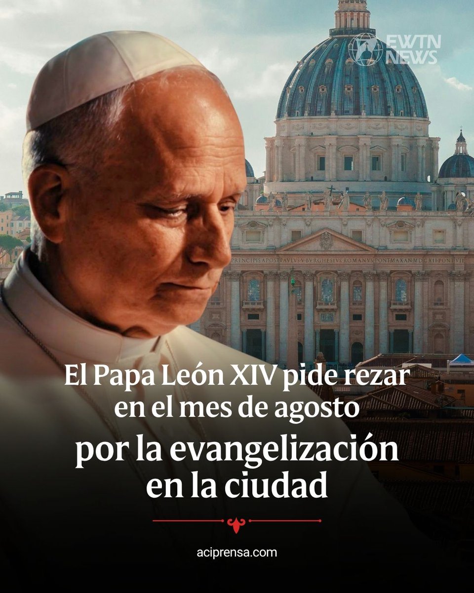 aciprensa's tweet photo. “Por la evangelización en la ciudad” es la intención de oración que León XIV ha confiado a toda la Iglesia para el mes de agosto a través de la iniciativa Reza con el Papa, promovida por la Red Mundial de Oración del Papa.

El Santo Padre invita a los fieles y a todas las personas de buena voluntad a unirse en oración para que cada ser humano sea acogido, protegido y respetado en todas las etapas de su vida, poniendo una atención particular en los desafíos que presentan los entornos urbanos.

En la oración que acompaña esta intención mensual, León XIV pide rezar “para que, en las grandes ciudades, a menudo marcadas por el anonimato y la soledad, encontremos nuevas formas de anunciar el Evangelio, descubriendo caminos creativos para construir comunidad”.

En la plegaria, León XIV se dirige al “Buen Pastor” que recorre calles y plazas, entra en los “edificios altos y en los barrios humildes”, y acompaña silenciosamente a millones de personas que buscan sentido “en medio del ruido y la prisa”.

El Pontífice reconoce que las ciudades, llamadas a ser lugares de libertad y oportunidad, pueden también transformarse en “espacios de anonimato y aislamiento”, y pide una mirada nueva, capaz de descubrir en la vida urbana el “terreno fecundo para anunciar” el Evangelio. La oración concluye pidiendo una fe creativa que no se quede en las palabras, sino que se encarne en gestos sencillos y cercanos, y que haga de la Iglesia una comunidad “en salida”, capaz de tender la mano en las periferias y sembrar fraternidad “donde reina la indiferencia”.

Según informa el comunicado de la Red de Oración del Papa, casi el 45 % de la población mundial vive en áreas urbanas, por lo que convierte a las grandes ciudades en uno de los mayores campos de misión de este tiempo.

El crecimiento demográfico ha impulsado un alto nivel de concentración de personas, generando desafíos de carácter social y comunitario: barrios, edificios, zonas comerciales y periferias que, para muchos, se vuelven anónimos y solitarios. Según datos de Naciones Unidas – World Urbanization Prospects (2025), entre las urbes más pobladas del mundo se encuentran Yakarta (42 millones de habitantes), Daca (37 millones), Tokio (33 millones), Delhi (30 millones) o Shanghái (30 millones).

En este contexto, la soledad repercute en la salud mental y, de forma particular, en los más jóvenes, de los que un 35 % reconoce que impacta su vida diaria, incluso estando permanentemente conectados en el ámbito digital. La soledad urbana se manifiesta en relaciones superficiales, escasa cercanía con vecinos y comunidad, la sensación de no pertenecer a ningún lugar, falta de apoyo emocional en momentos difíciles y barrios con pocos espacios de encuentro real.

La intención del Pontífice pone de relieve la necesidad de fortalecer los vínculos humanos y eclesiales en contextos donde muchas personas experimentan aislamiento, indiferencia o falta de pertenencia. En este sentido, el Papa León XIV anima a las comunidades cristianas a buscar nuevas maneras de acercarse a quienes viven en las periferias existenciales de las grandes urbes.

La Red Mundial de Oración del Papa, obra pontificia confiada a la Compañía de Jesús y presente en más de 90 países, reúne a millones de personas que cada mes se unen espiritualmente a las intenciones confiadas por el Santo Padre. Su misión es movilizar la oración y la acción concreta de los católicos ante los grandes desafíos de la humanidad y de la misión evangelizadora de la Iglesia.