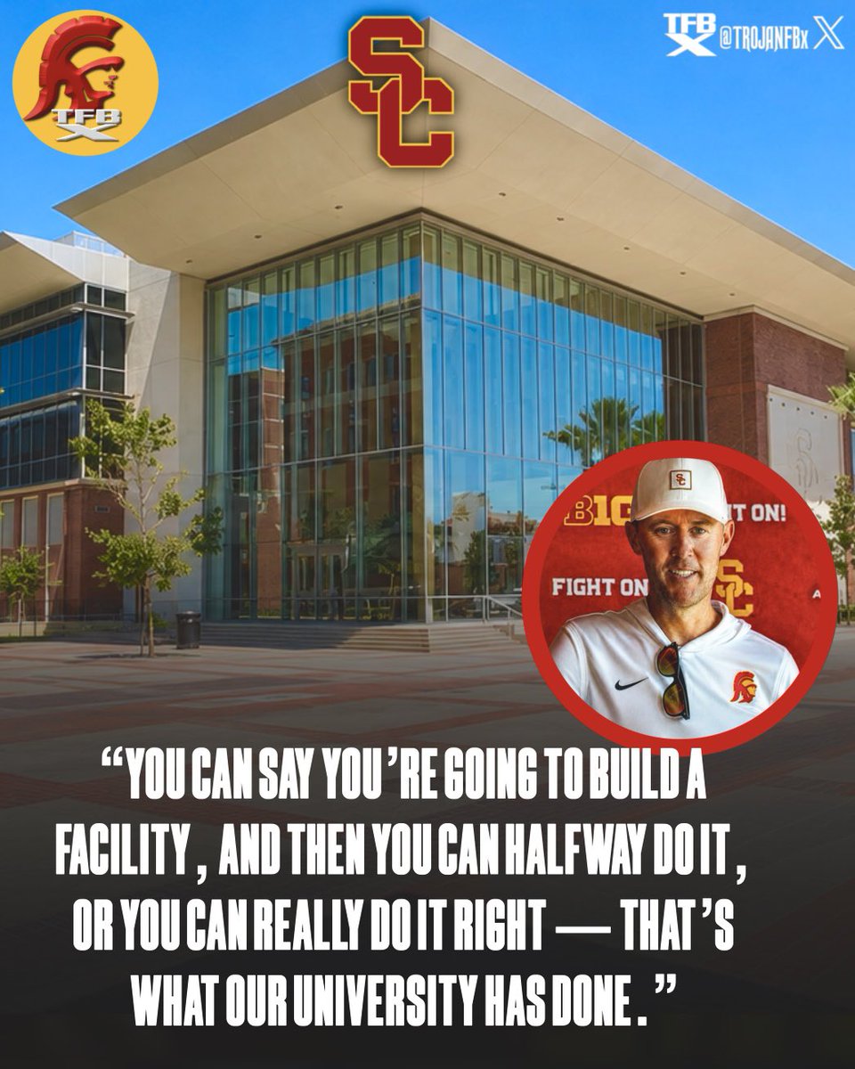 TrojanFBx's tweet photo. USC has literally checked every box they could, down to every detail, addressing defense, recruiting, retaining talent. 

Now they have erected one of, if not, the best football facility in the nation. Players and staff love the facility so much they don’t even want to go home. 

USC IS really doing everything right. It’s all coming together now— we will see the effects of this on the field 👀✌️