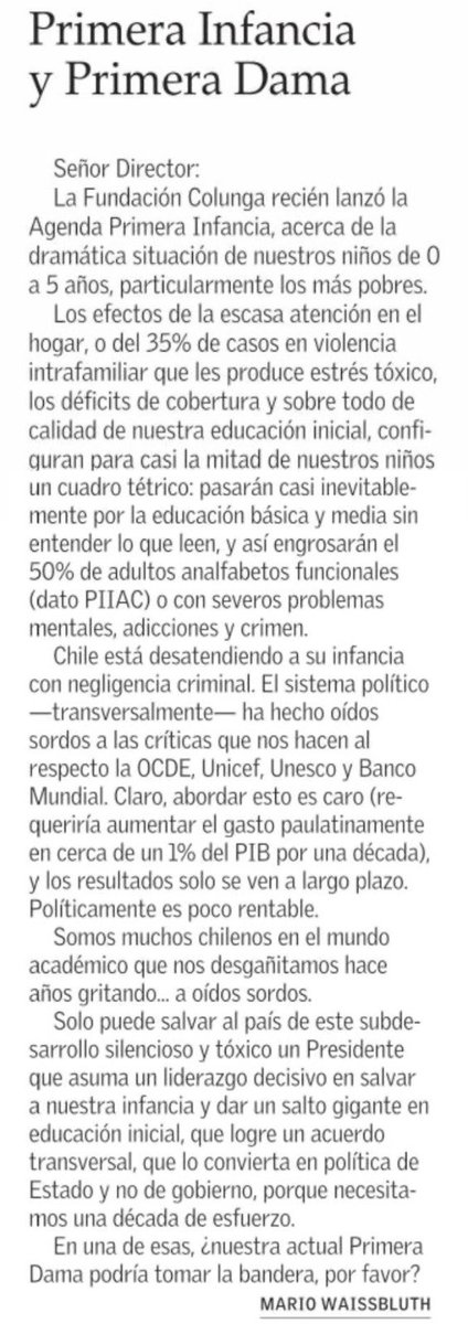 fundcolunga's tweet photo. Hoy en @__elmercurio @PensarPublico hace un llamado a partir de la reciente publicación de nuestra agenda Primera Infancia. Puedes descargarla en https://t.co/QoIRb7NlkR #Niñez #bienestar #datos https://t.co/Xh85FYS9ht