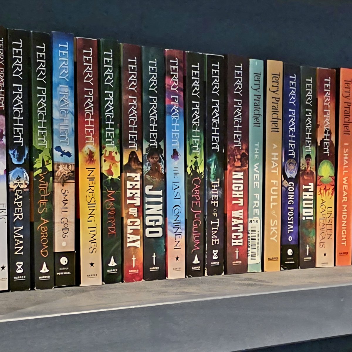 MayorMcSweet's tweet photo. It took me two years to read all 41 Discworld novels and 11 short stories. This is a perfectly reasonable way to spend two years, assuming soul crushing reality was the alternative. Terry Pratchett knew the world was absurd, cruel, and worth saving. The turtle moves. https://t.co/O2H2sY60aD