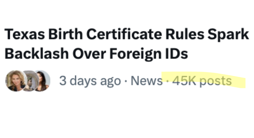 brianeharrison's tweet photo. We're trending on X again... Good!..

Texans are furious their state government is using their tax dollars to give BIRTH CERTIFICATES TO ILLEGALS... and advertising it... IN SPANISH!!!  

That must end!

And we should MAKE BIRTH TOURISM A FELONY.. in a special session... NOW!!! https://t.co/EEAj94EAJa