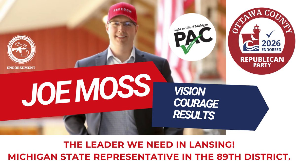 CitizenMe2026's tweet photo. #ottawaCounty #MuskegonCounty Michigan. Vote #JOEMOSS. The Leader we Desperately Need in Lansing! Freedom. Family. Constitution. God. https://t.co/e48hmBglNY