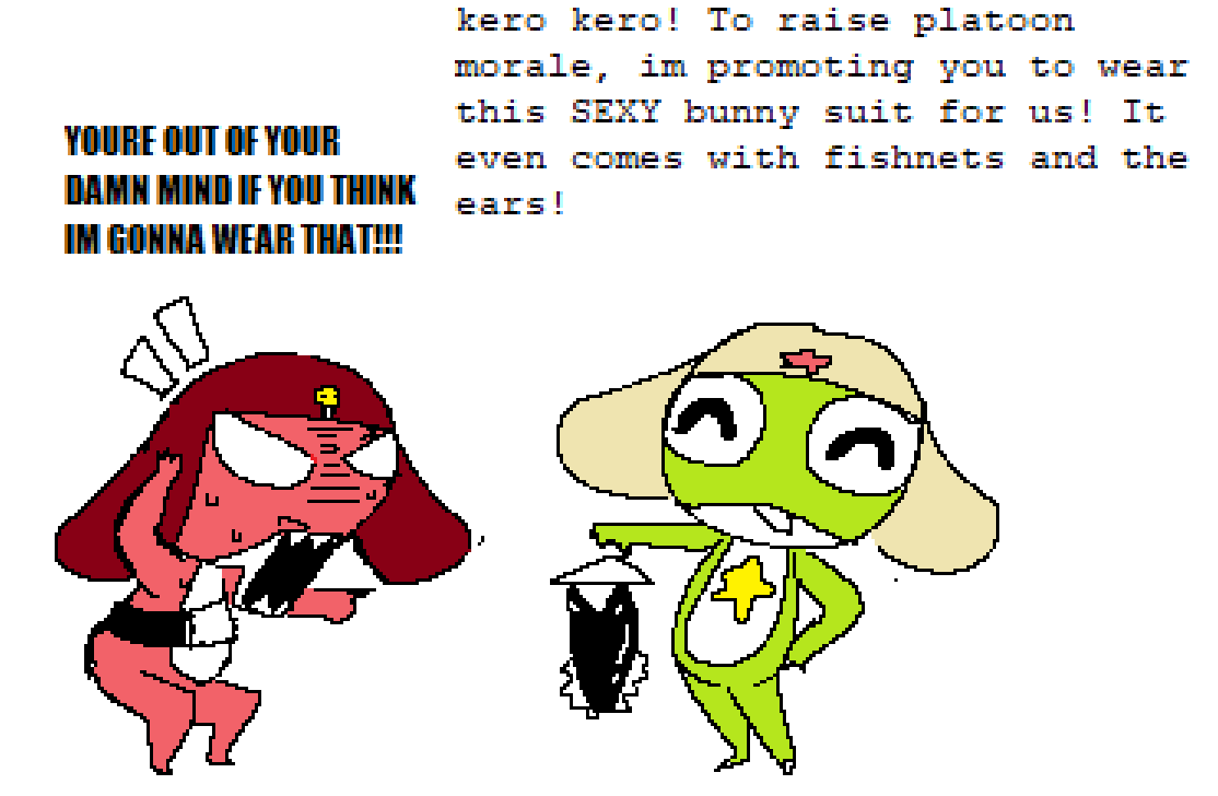 RAMMEL_TA's tweet photo. i keep getting a giant fucking influx of Japanese artists on my twitter posting the Keroro Gunsou characters in a bunny outfit and i have no idea what post what spured on this trend with them https://t.co/WwsHgFW5t2