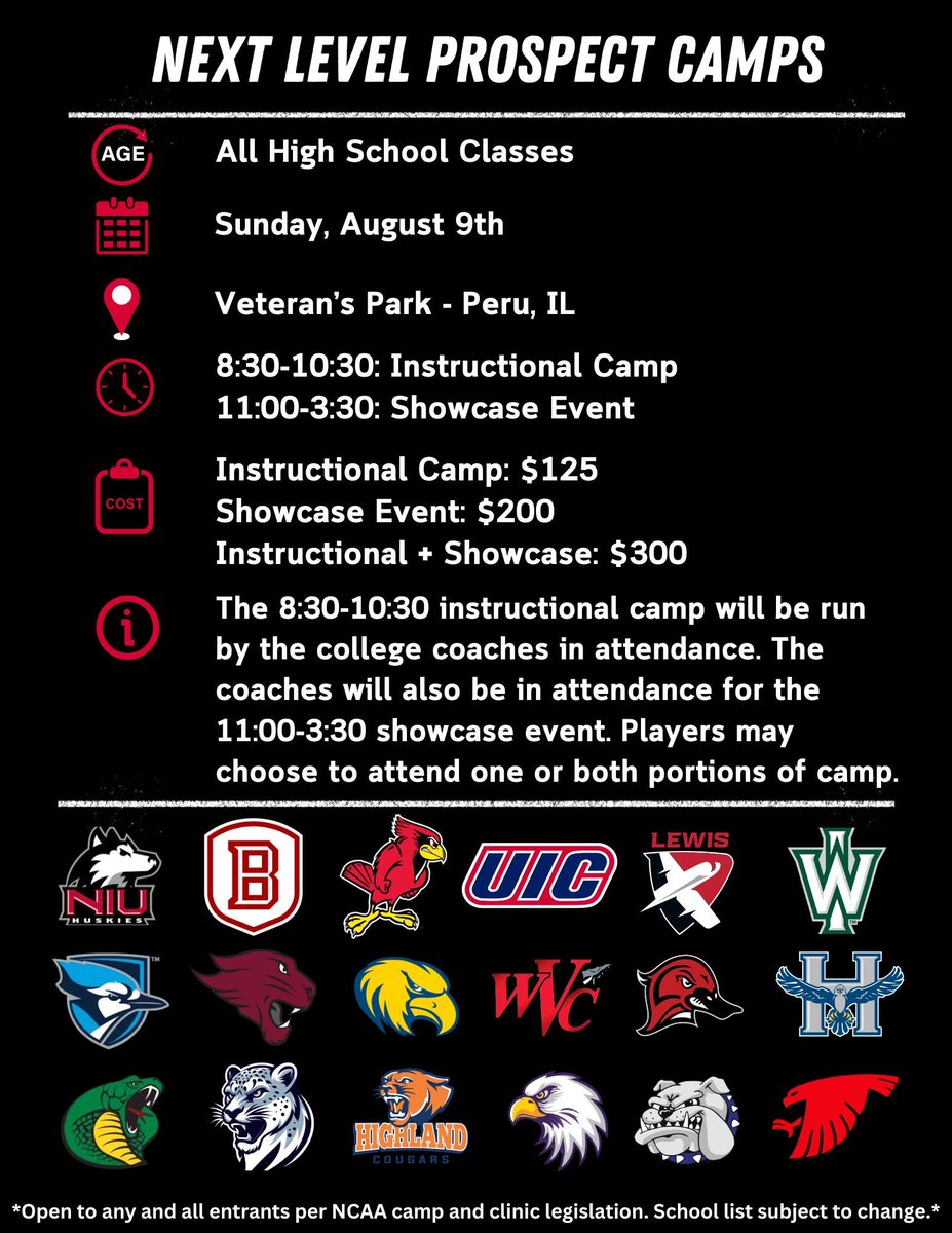 NL_Prospects's tweet photo. ONE WEEK FROM TODAY! REGISTRATION CLOSING SOON:
📍Peru, IL 
⚾️ 18+ schools in attendance 
ℹ️ Schools from every level including NCAA tourny appearances, conference winners, region winners, etc. 
📋 75 or less players 
🔗: https://t.co/Gkyz8a4bak https://t.co/yVAXu8alCM