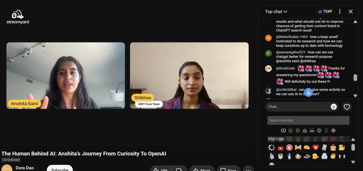 kmdcodes's tweet photo. Really enjoyed Session 2 with @anshitasaini_ ! Loved hearing about her journey into AI, exploring ChatGPT Work, Codex, and the mindset behind building meaningful things. Also got some great advice on starting AI research🚀
@connectdoradao #GWYFellowship #DoraDAO
Sharing my notes: https://t.co/fTyDPpmkSJ