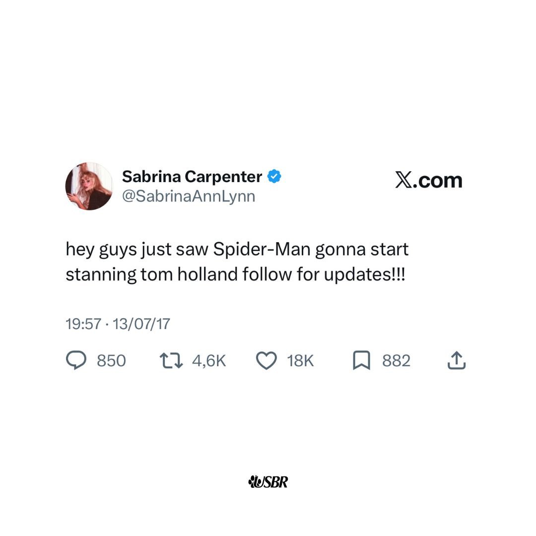 UpdatesBrinaBR's tweet photo. Será que a Sabrina Carpenter já viu o novo filme do Homem-Aranha? Saudades Sabrina Carpenter… https://t.co/YnCwks4o19