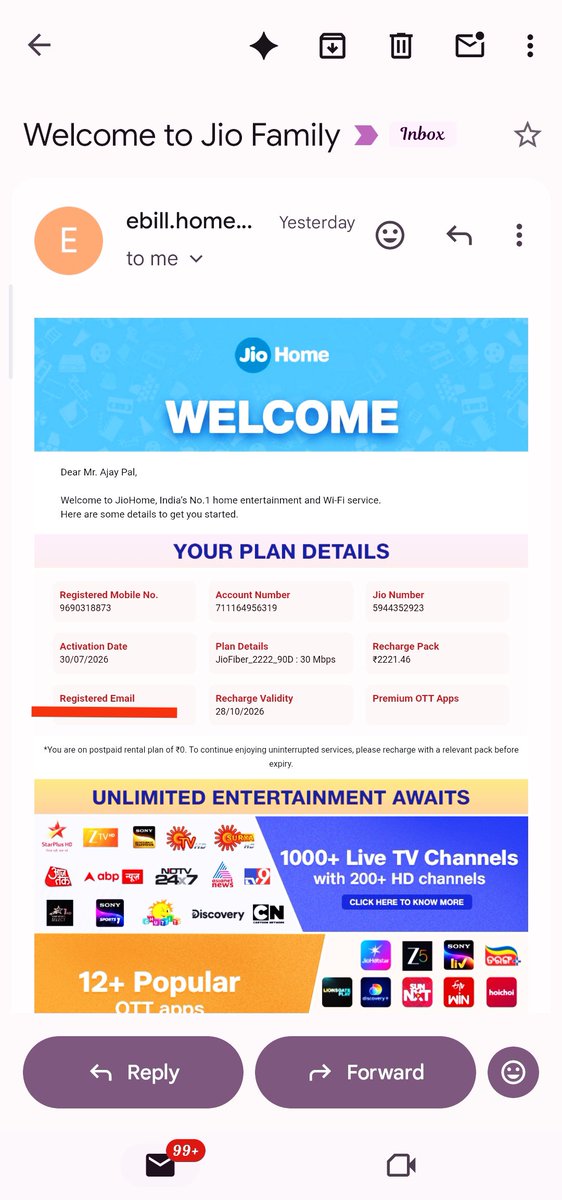 AjayPal244's tweet photo. @JioCare Hello Jio team, this bill, connection, and the associated information do not belong to me. Please do not send me any such bills in the future. Whoever provided you with my email address did so only to mislead you. https://t.co/UlKdv8IwqO