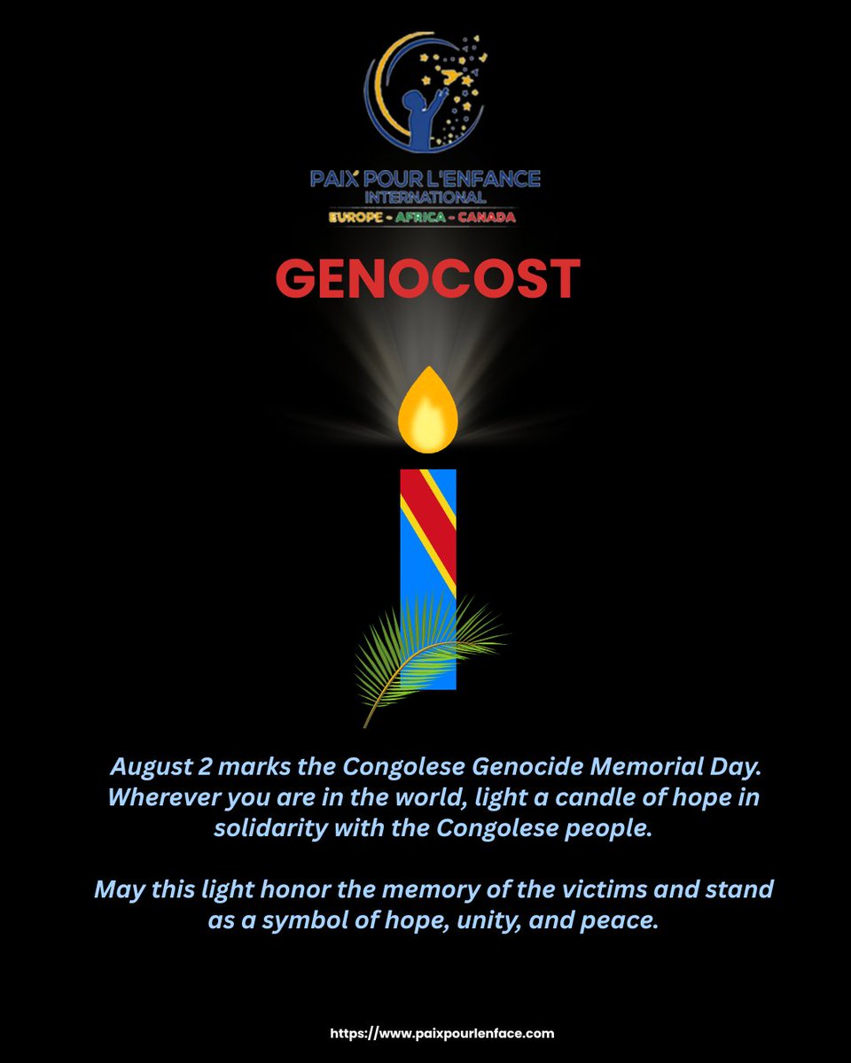 paixpourenfance's tweet photo. On this August 2nd, National Genocost Day, we gather to honor the memory of the millions of women, men, and children unjustly massacred, displaced, and broken by decades of conflict in the Democratic Republic of Congo.

#PaixPourLEnfance
#GenocostDay
#MemoryAndPeace
#ChildProtect https://t.co/yp1klj74Gw