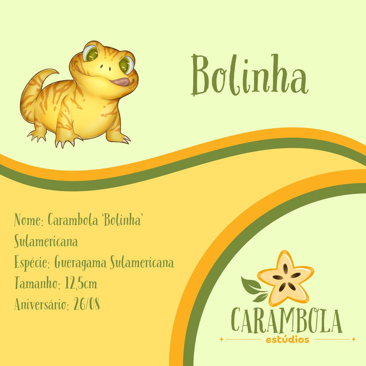 carambolastudio's tweet photo. Bolinhers, avante! Como prometido, aqui está a apresentação oficial do nosso mascote:

Bolinha é um lagarto gueragama de mais de 80 milhões de anos que viveu no Paraná durante o período Cretáceo, onde fez amizade com diversos dinossauros e pterossauros antes de chegar até nós. https://t.co/eD6t2iaKMw