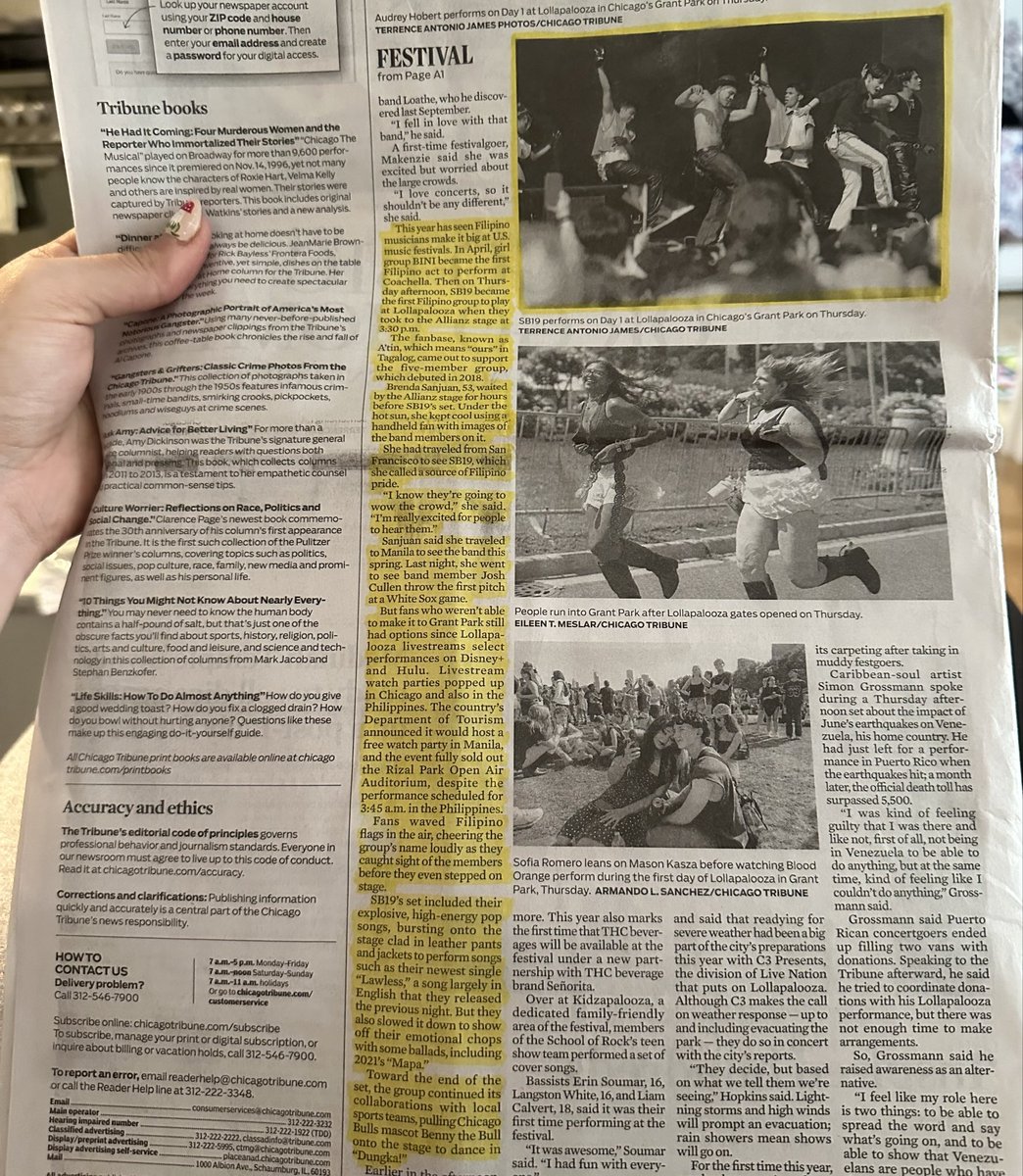 KTChannel9's tweet photo. ✨TAKE A LOOK✨
Check this out!! ⬇️🥹📰🗞️

SB19 Made the Newpaper in Chicago!!

Chicago Sun Times &amp; Chicago Tribune

Both Sam &amp; I went to 8 stores to find these haha Lets Keep spreading SB19 music everyone🫶🏻
 
@SB19Official #SB19 #SB19atLollapalooza @1zentertainment @yanidedios https://t.co/kPATu9PhgA