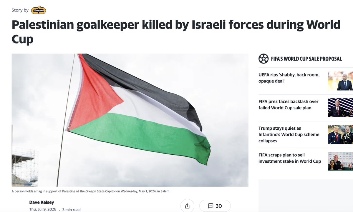 ggreenwald's tweet photo. Ohh, poor Israeli soccer player getting booed by the crowd after he taunts them. What a historic tragedy. Make the fans visit a Holocuast Museum.😢

You should hear what happens to the top Palestinian soccer players. https://t.co/26sN5soaKJ