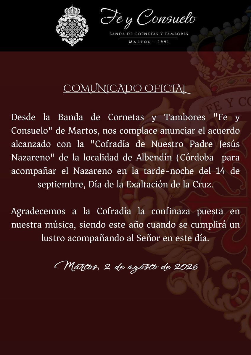 FeyConsuelo's tweet photo. 𝐂𝐎𝐌𝐔𝐍𝐈𝐂𝐀𝐃𝐎 𝐎𝐅𝐈𝐂𝐈𝐀𝐋 | 𝐄𝐗𝐀𝐋𝐓𝐀𝐂𝐈Ó𝐍 𝐃𝐄 𝐋𝐀 𝐂𝐑𝐔𝐙

#UnLegadoDeFe
#FyC26 https://t.co/0vQtz0MGAc