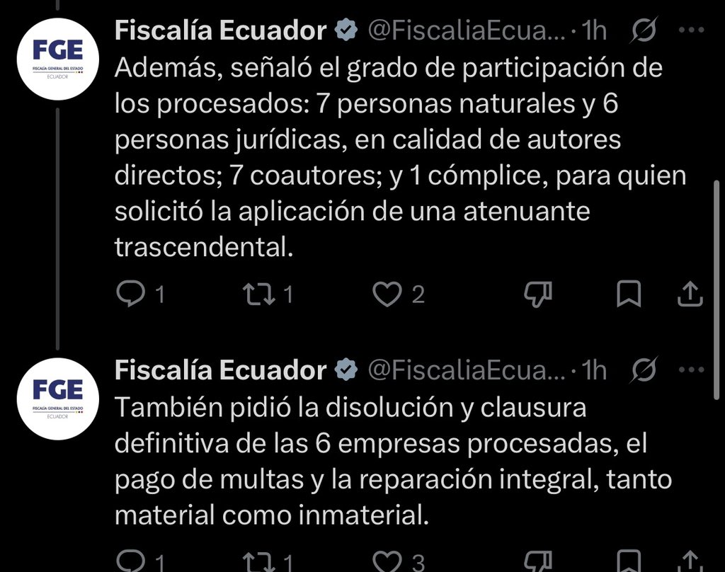 ecuainm_oficial's tweet photo. ‼️#URGENTE
La @FiscaliaEcuador solicitó la pena máxima contra el alcalde de Guayaquil, Aquiles Álvarez, y los demás procesados durante la audiencia de juicio del #CasoTripleA.
Además, pidió la disolución y clausura definitiva de las seis empresas procesadas, así como el pago de multas y una reparación integral por los presuntos daños materiales e inmateriales.