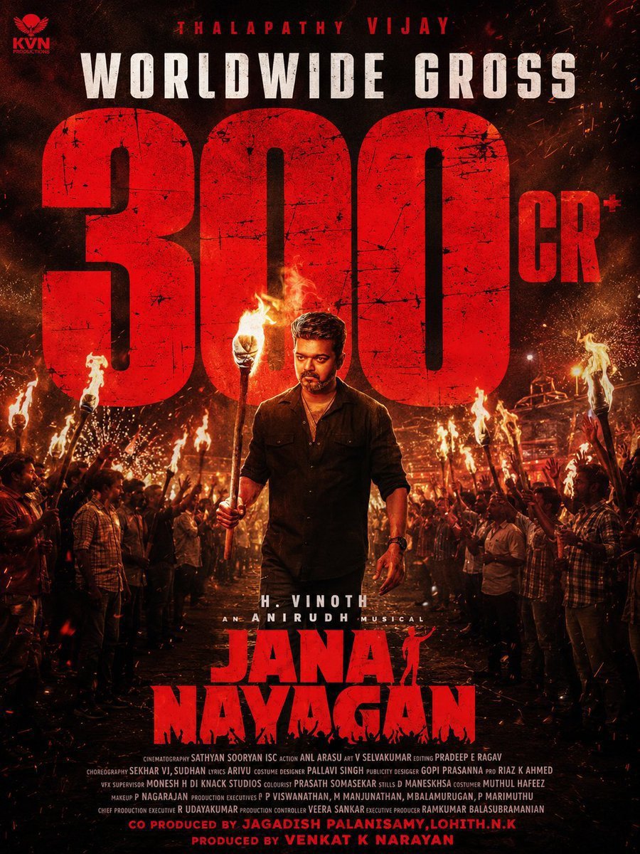 pbkkerala's tweet photo. #JanaNayagan storms towards the ₹300 CRORE worldwide milestone in just 11 days 🔥

Fifth one in his career &amp; Fourth Consecutive ₹300 Crore Club Movie for #ThalapathyVijay!
@actorvijay becomes the first Kollywood actor with five 300 cr Film 🔥

 #CMVijay #CMJosephVijay https://t.co/QnPuPrSUnd