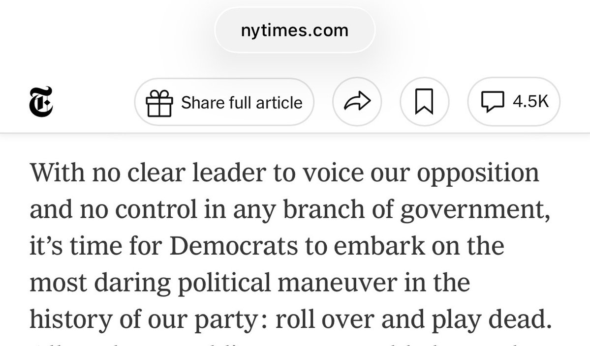davidsirota's tweet photo. A reminder that right after the 2024 election, James Carville published a NY Times oped demanding Democrats stop fighting Trump. Literally he insisted they must “play dead.” https://t.co/fTuJqzKOOx