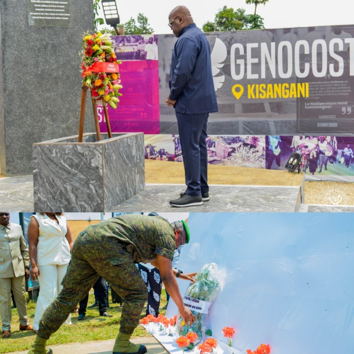 UkeloJosh's tweet photo. « Je rends un #hommage appuyé au Président #Félix-#Antoine #Tshisekedi pour son engagement en faveur de la paix et de la reconnaissance internationale du #Genocost », a déclaré le gouverneur militaire de l'Ituri, le Général-major #Gaby #Kasongo, lors de la cérémonie du #Genocost https://t.co/MzkOuY8cln