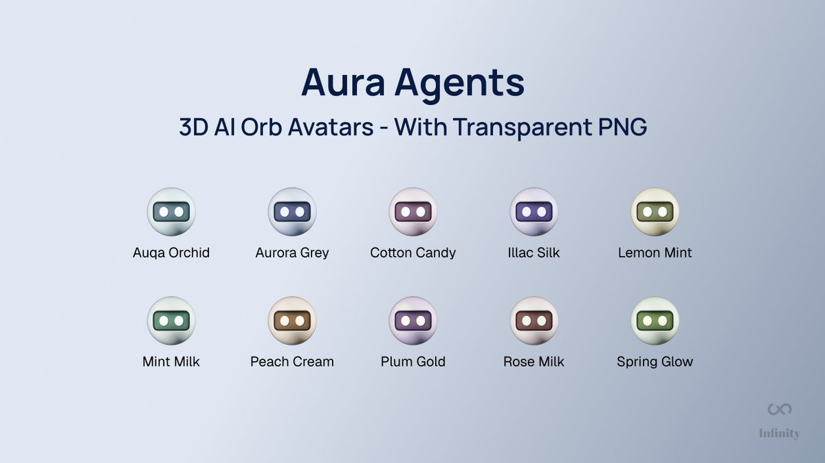 infinity_sharma's tweet photo. Tiny details make AI feel more human.

Created a collection of 3D AI orb avatars that are clean, lightweight, and ready to drop into any product.

Which one's your favorite? 👀 https://t.co/gILodHcmJY