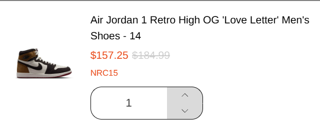 SnkrsStock's tweet photo. AD: SALE $157.25 ($27.74 OFF ) + FREE SHIPPING
Air Jordan 1 Retro High OG 'Love Letter'

W/CODE: NRC15

https://t.co/CXH9PtgHRq https://t.co/bzwhpR4XZb