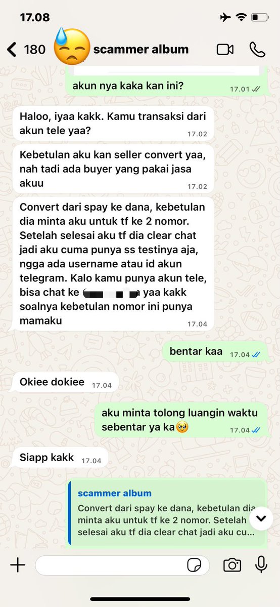 oxsaviaa's tweet photo. lanjutan nya guys, jdi kan aku uda ngechat no jasa tf yg uda di pake sama dia kan, nah ternyata itu no ortu si jasa tf, karena takut nge ganggu kenyamanan ortu nya, akhirnya aku mutusin buat lanjut di tele sama dia https://t.co/KMRsc3h5mt