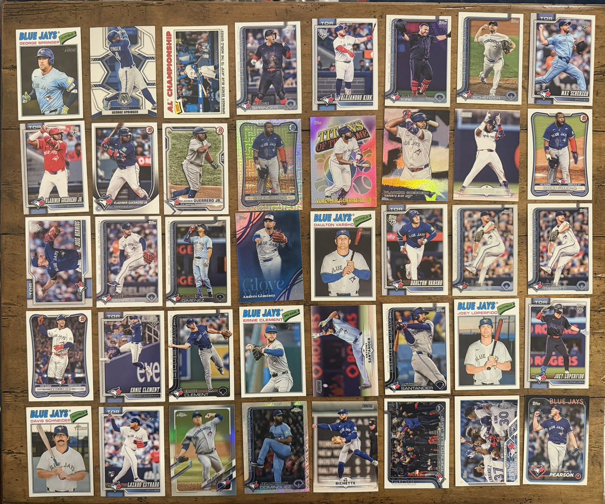 BlakesCards42's tweet photo. ⚾Blue Jays Team Lot - $11 Shipped OBO⚾

59 card Toronto Blue Jays team lot featuring no duplicates. Every card shown is included.

📦 $11 shipped
💵 PayPal G&amp;S
🤝 Open to offers
📬 Ships securely with tracking
📸 You will receive the exact cards pictured. Happy to bundle! https://t.co/bS5CMSwPUf