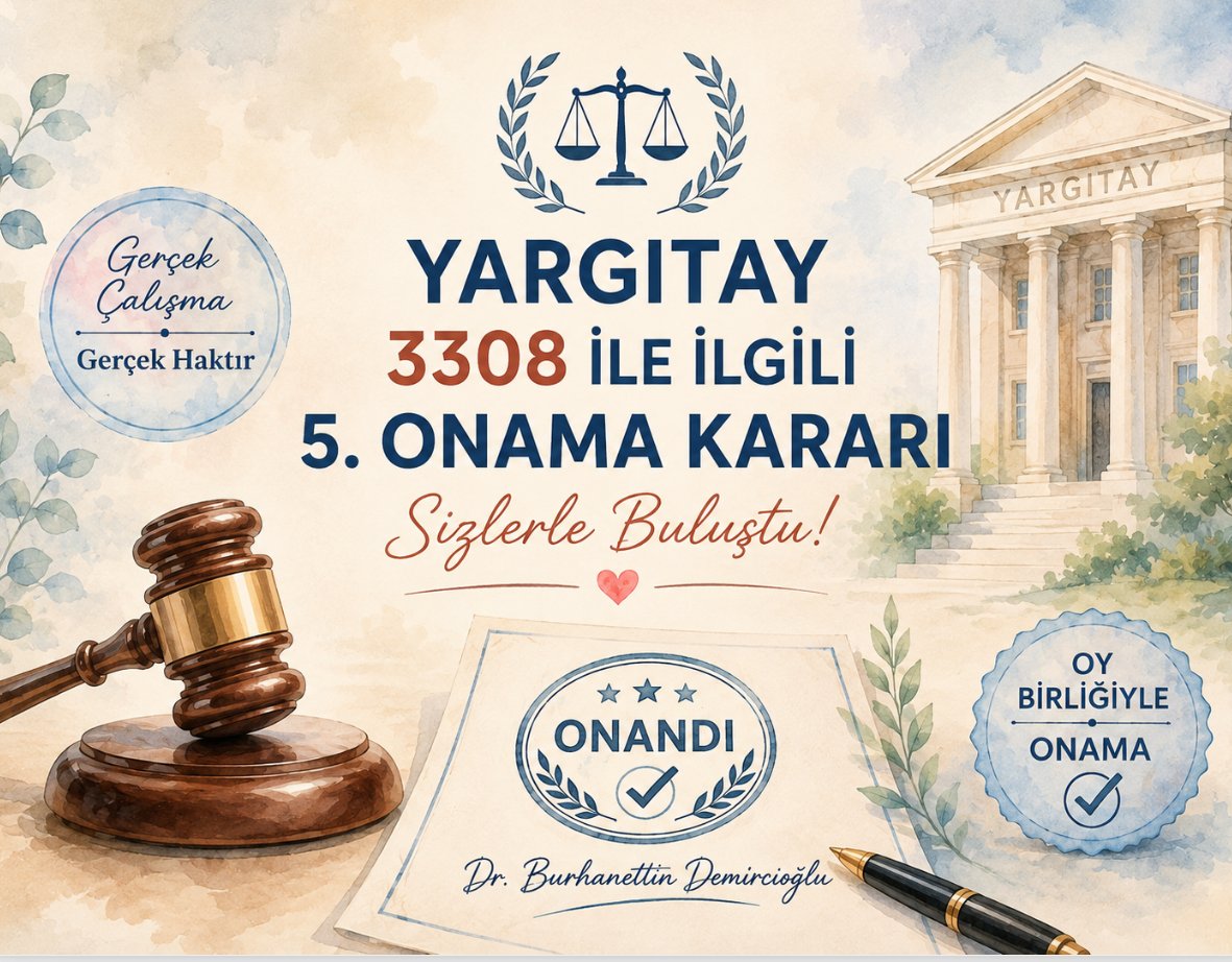 bdemircioglu's tweet photo. ⚖️ 3308 İLE İLGİLİ 5. YARGITAY ONAMA KARARI DA SİZLERLE BULUŞUYOR

3308 sayılı Kanun kapsamındaki çıraklık çalışmalarına ilişkin Yargıtay tarafından ONANAN mahkeme kararlarını araştırmaya, incelemeye ve kamuoyuyla paylaşmaya devam ediyoruz.

Daha önce dört ayrı onama kararını ele aldık.

Şimdi önümüzde 5. Yargıtay onama kararı var.

Bu dosyanın özelliği, uyuşmazlığın Yargıtay tarafından son derece açık bir biçimde ortaya konulmuş olmasıdır: