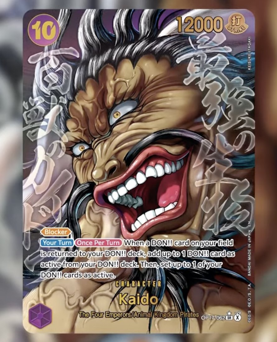 sidneyOPTCG's tweet photo. Everyone please hate the Itagaki Kaido card so I can get a playset. Itagaki please keep drawing One Piece characters, it brings me so much joy. 🤭 https://t.co/AoUqGyqyn9
