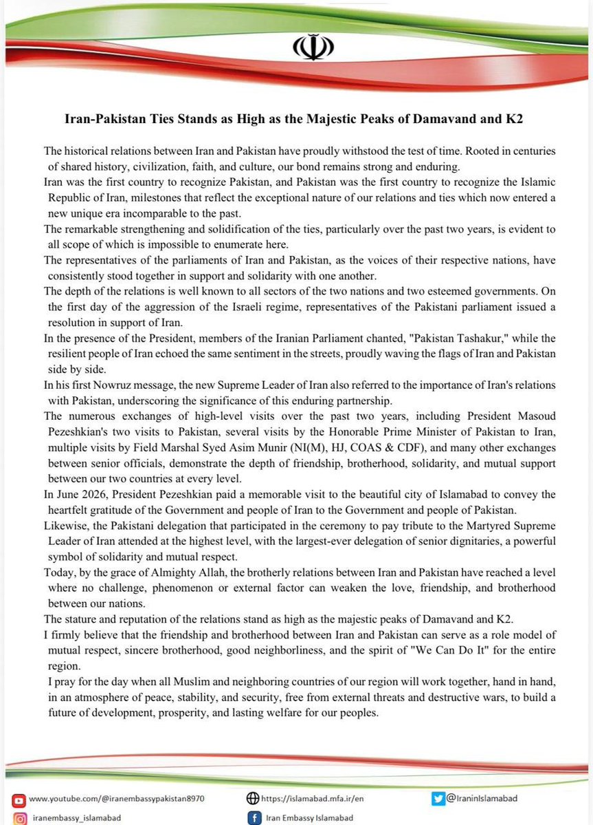 Iran-Pakistan Relations: A Mountain of Brotherhood and Shared Aspirations