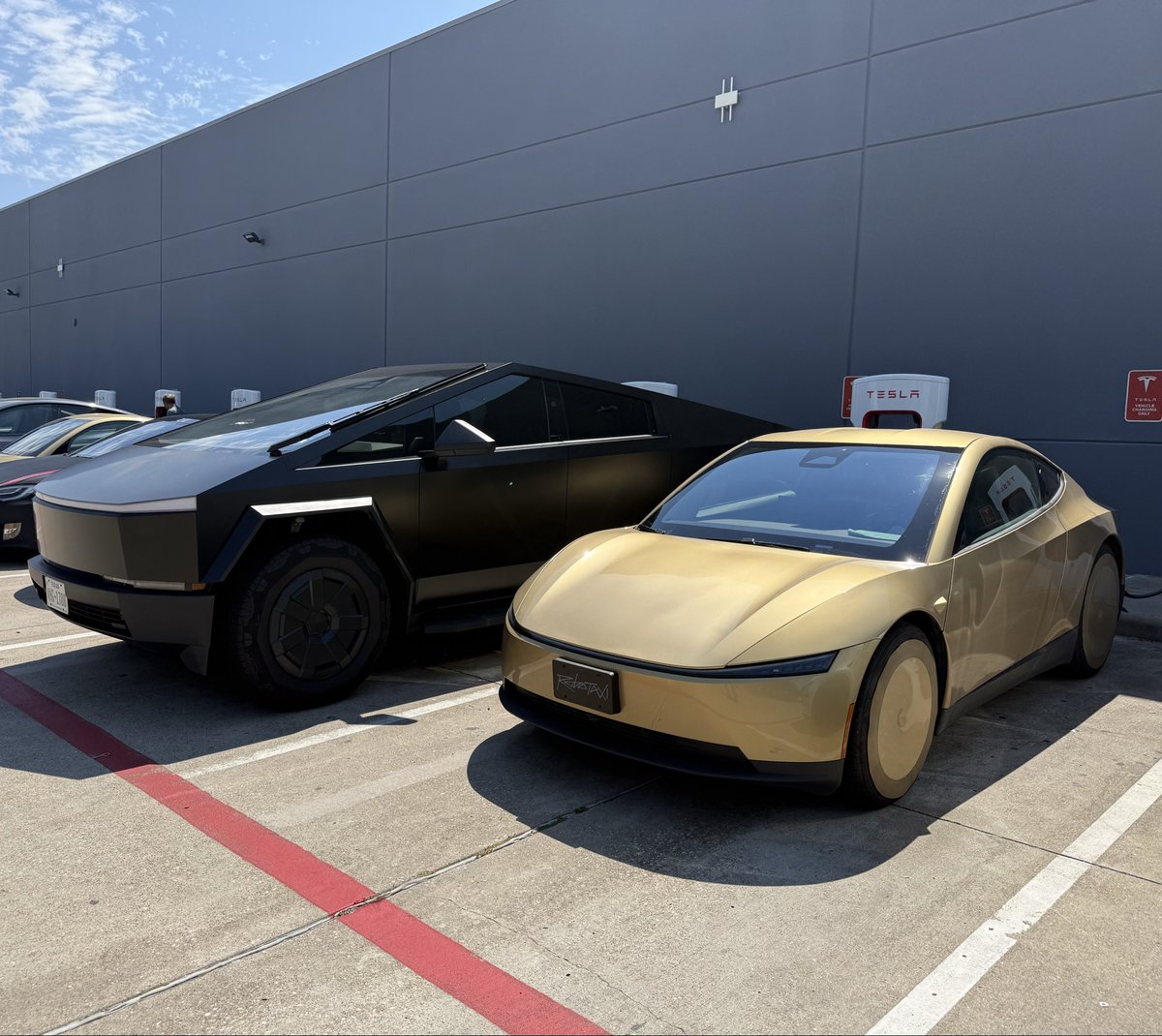 davidbellow's tweet photo. I wonder if the @Cybertruck gets tears in its eyes and looks with a father’s pride over at its little @Cybercab golden child 🥹 https://t.co/JaqKFIIFmO