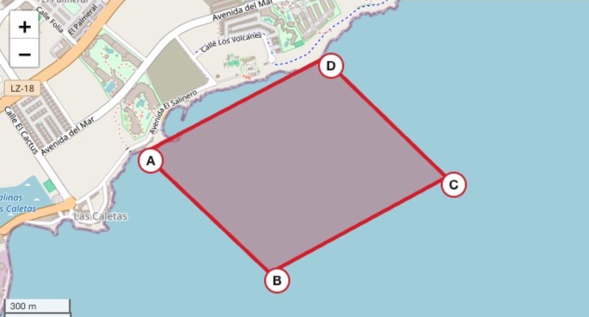 CorruptSanchez's tweet photo. @AdaLluch, the only thing @sanchezcastejon has under control is the 3.3square kilometes navigation ban around La Mareta in Tenerife, where he is bunkered issuing Tiktok playlist recommendations, protected by 3 branches of Police, snipers and anti riot teams. For comparison, take a look of that polygon translated to Ceuta coast, an enforcement request he DECIDED TO IGNORE despite being warned by the CNI and the Army Intelligence division.

We need to put that psychopath thug in jail RIGHT NOW.