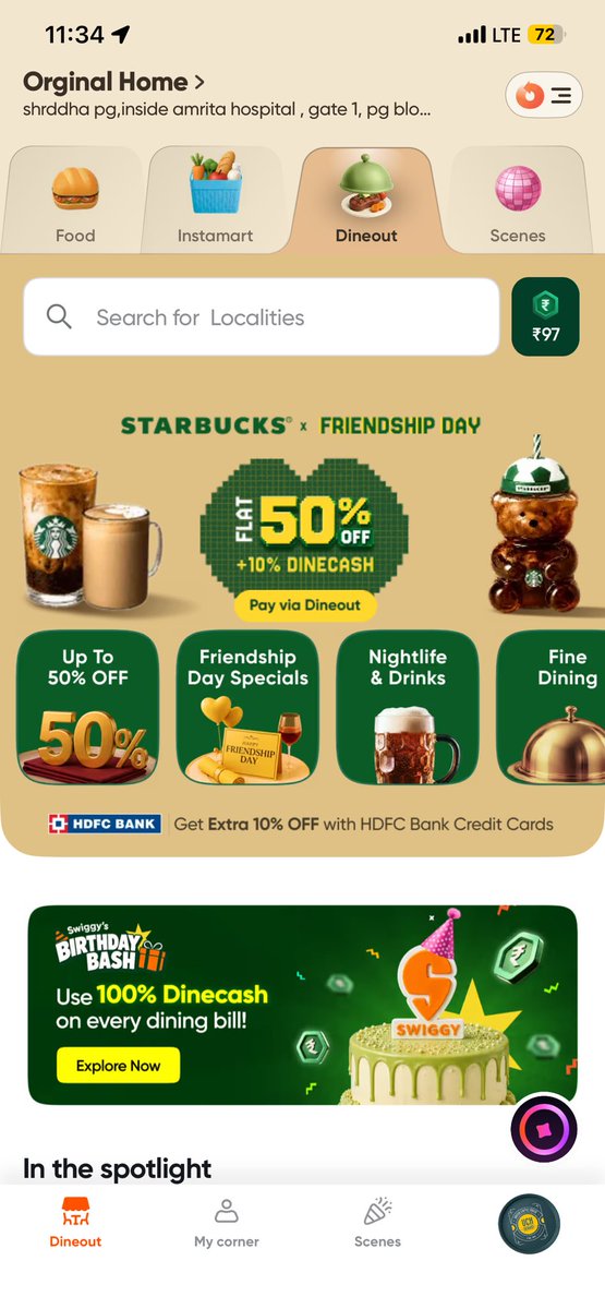 Aadhuprakash's tweet photo. “Flat 50% OFF”… really? 🤔
₹1,470 bill → ₹735 discount → +₹220 convenience fee &amp; GST = ₹955 paid. Actual savings: ₹515 (~35%), not 50%. If mandatory fees eat into the discount, why market it as “Flat 50% OFF”? @Swiggy  @SwiggyCares #Dineout #Starbucks #MisleadingOffers https://t.co/IbeMIto3HP