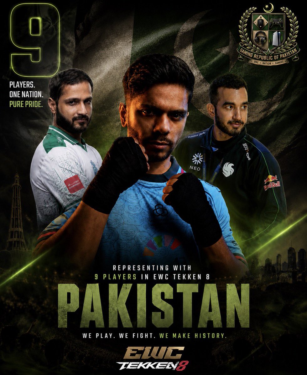 GamingRepPak's tweet photo. 9 players. One nation. One dream. 🇵🇰

Pakistan is ready to make its mark at the Esports World Cup with 9 representatives competing in TEKKEN 8. 

The stage is set, now it’s time to fight for glory.

Best of luck to all our warriors. Bring it home! 💚🎮

#EWC2026 #GamingRepublicOfPakistan