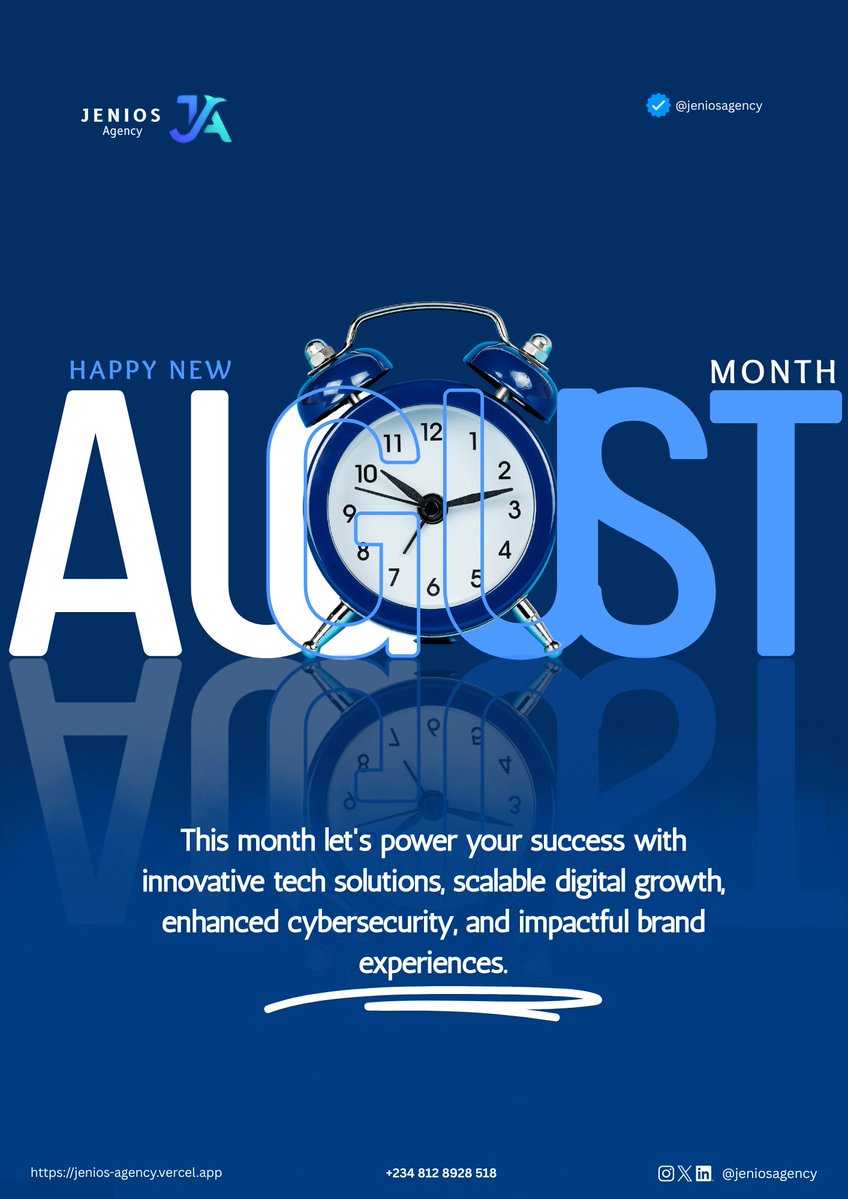 JENIOSAGENCY's tweet photo. Happy New Month from Jenios Agency! ๐
A new month is a fresh opportunity to dream bigger, build smarter, and achieve more.
As we step into August, we wish you a month filled with growth, new opportunities, meaningful connections, and outstanding success.
#BuildWithJenios https://t.co/HhTgUYRig0