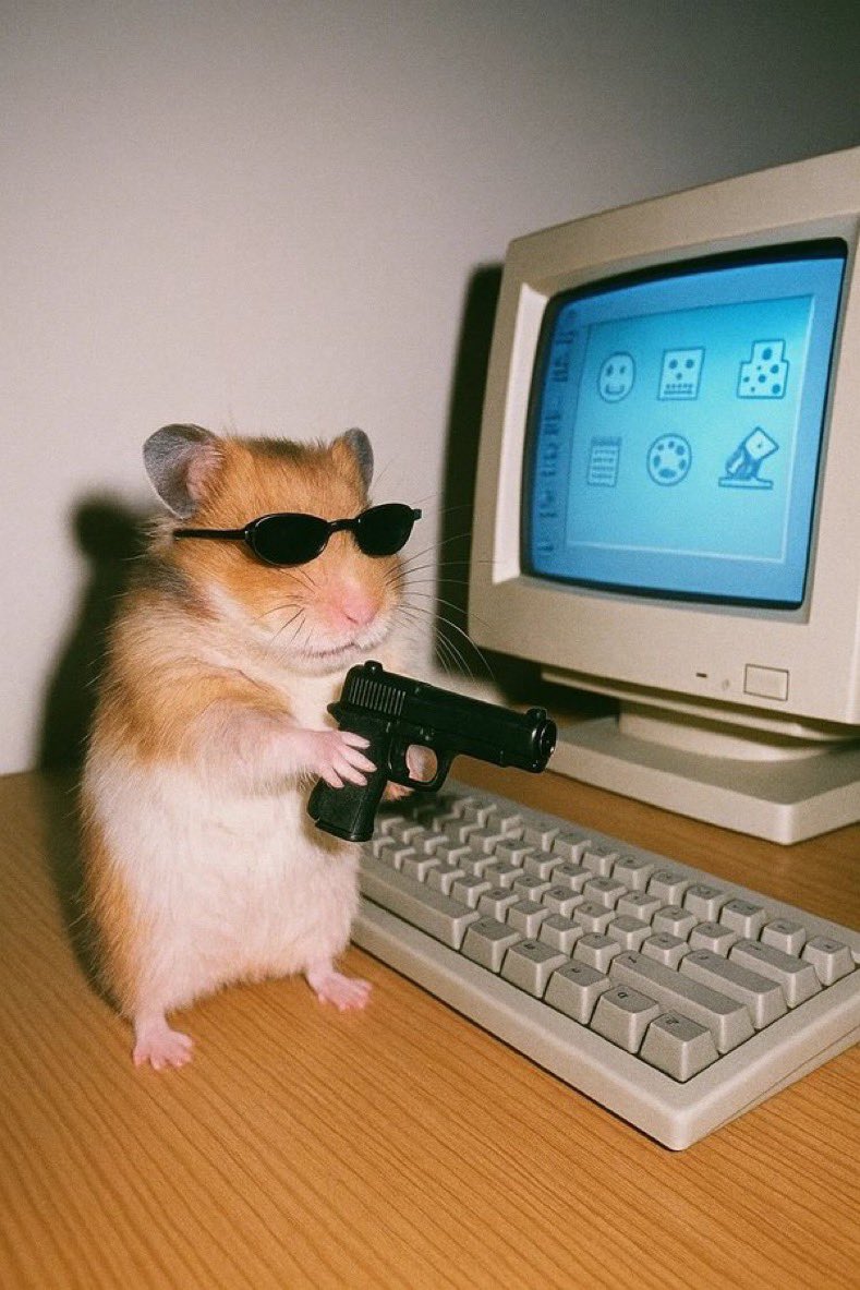 Nemosideye's tweet photo. @elonmusk Hamsters then 

Hamsters now 😅🐹🔫 https://t.co/Xm4CZMHMpm