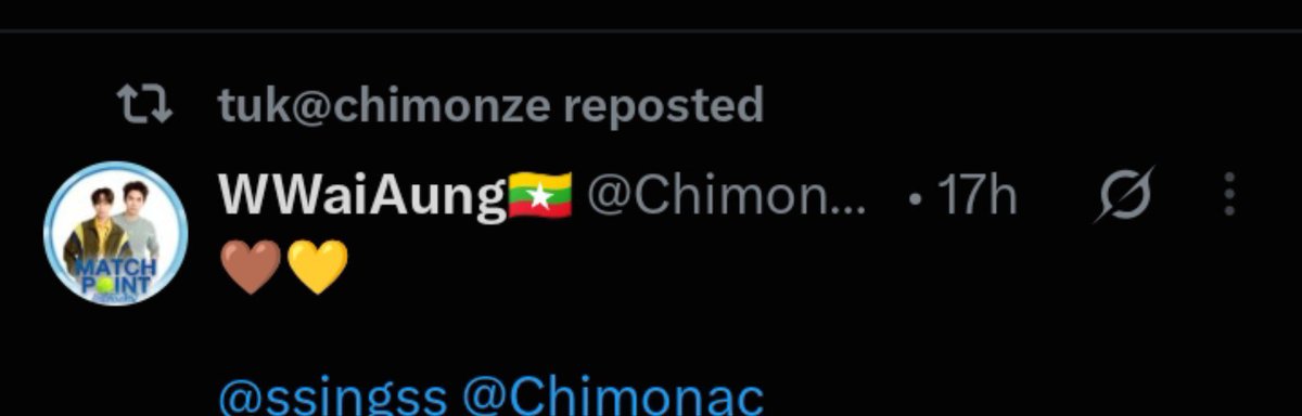 ChimonSing73082's tweet photo. ချီ မားက Repost ယူသွားတယ် 🙏 ကျေးဇူးပါ မားရေ 

LOVE TO SERVE 2ND EP 

#MatchPointSeriesEP2 https://t.co/osRMgO4MVZ