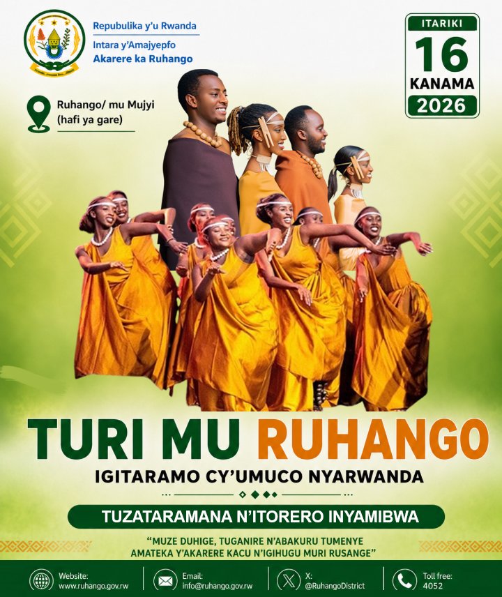 VisitRuhango's tweet photo. 🎉 Ubwo tuzaba dutarama u Rwanda #TuriMuRuhango ku wa 16/08/2026,

Tuzataramana n'Itorero INYAMIBWA, rizadusangiza umuco nyarwanda mu mbyino n'indirimbo gakondo.

Ntuzabure kwitabira ! #Turagutegereje !

#TuriMuRuhango
#VisitRuhango

@SadateMunyakazi 
@byukavuba
@valencesh https://t.co/nO042uqQYB