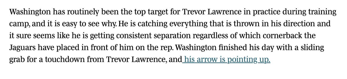 adamlevitan's tweet photo. For what it's worth, sounds like Parker Washington is leading Jaguars WRs in training camp targets per route run. https://t.co/t1qx1NA8YQ https://t.co/WcqP96BDUX