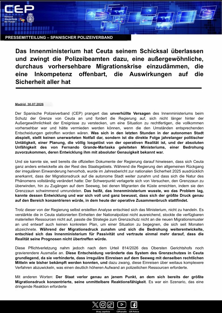 lukasmandl's tweet photo. Die spanische Regierung müsste sich entschuldigen, bei den Menschen Spaniens, Europas, und noch einigen mehr. Aber unabhängig von Geopolitik und Ideologiekritik lohnt es sich, der spanischen Polizeigewerkschaft zuzuhören... #Ceuta #Spanien #Migration #Polizei #Frontex https://t.co/PEV6u5GuGh