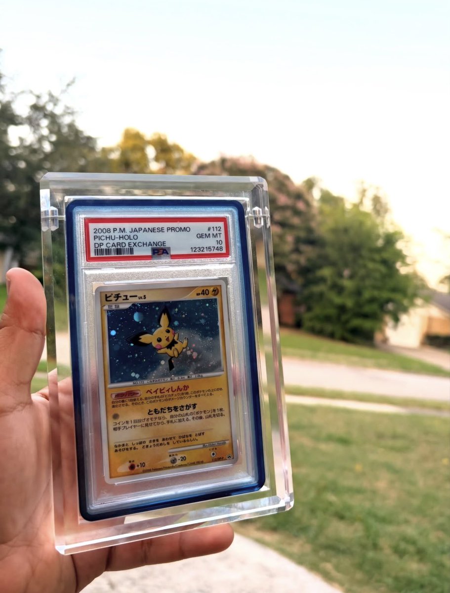 astro_degens's tweet photo. GIVING AWAY 2008 PICHU-HOLO POKÉMON CARD

Recently bought a car and saw this PSA 10 Pichu-Holo on the glove box

The past car owner must be PISSED because its value is worth OVER $2,200!

Since I got this for FREE, I'll give it away for FREE!

All you have to do is  Follow & Like, RT, Comment for a CHANCE to WIN! 🎊
