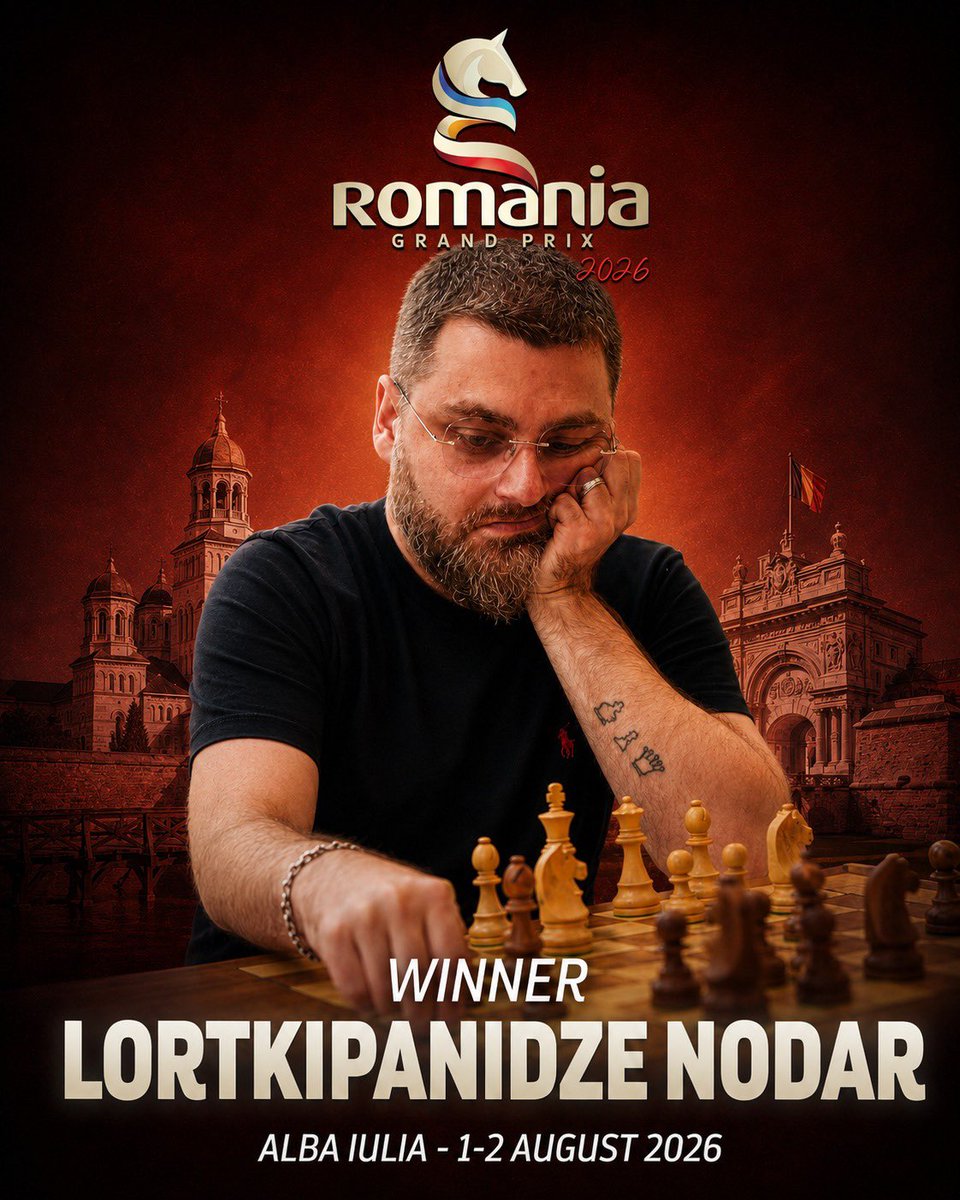 FrsahRo's tweet photo. ♟️ IM Nodar Lortkipanidze wins the Alba Iulia Grand Prix Rapid 2026!

The Georgian International Master scored an impressive 9/10 in a field of 400+ players from 27 countries.

Congratulations! 👏

#RomaniaGrandPrix #Chess https://t.co/kL7WB3uJ2O