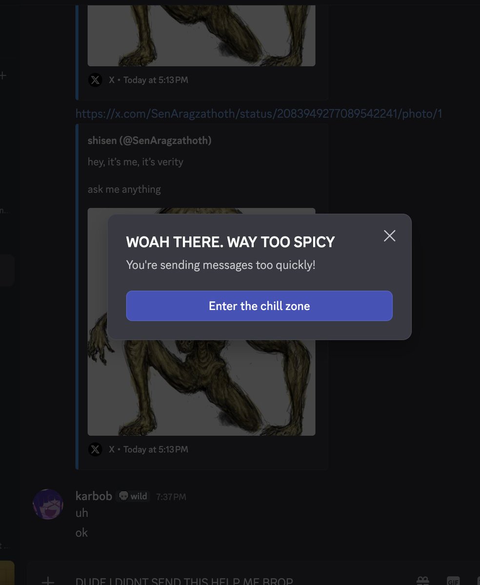 Combive1798's tweet photo. I SENT THIS TO A FRIEND AND FOR SOME REASON DISCORD IS SENDING IT TO EVERYO E I FUCkI G kNOW AND I CANT FUCkING SAY ANYTHING WHT THE FUCk IS HAPPENING OH MY GOD https://t.co/FMR7crlNNu
