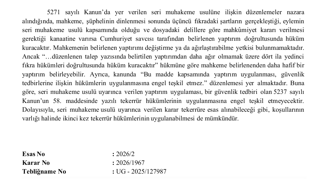 _ferhatguven_'s tweet photo. Seri Muhakeme usulü uygulanarak verilen mahkumiyet kararları tekerrüre esas alınabilir mi? 
Yargıtay 1. Ceza Dairesi: Alınabilir 
6. Ceza Dairesi: Alınamaz https://t.co/YGnrufhZSE