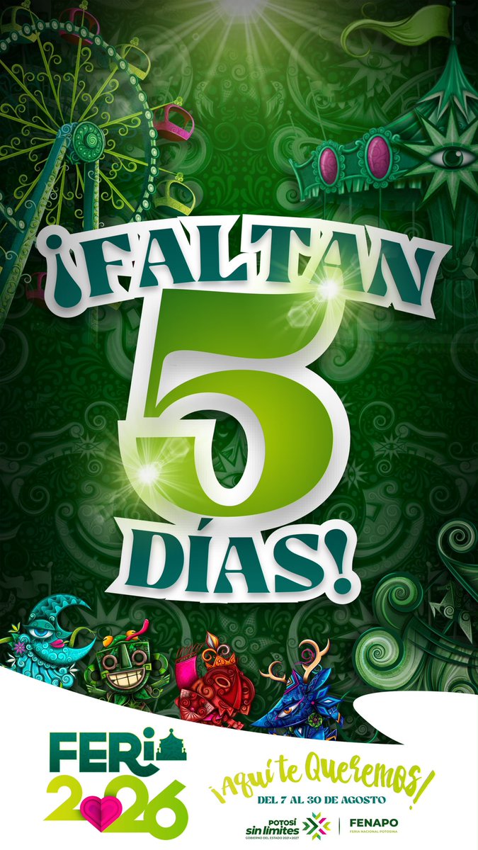 Demasiado2much's tweet photo. ¡A 5 DÍAS FENAPO 2026! 🎡✨
Inicia la recta final para el arranque de la fiesta más importante del verano en San Luis Potosí. Del 7 al 30 de agosto, 🎡🩷
¡La fiesta ya comenzó a sentirse! 📲
#ATiempoNoticias #FENAPO2026 #SanLuisPotosí #FeriaNacionalPotosina https://t.co/bjo1J9hZuS