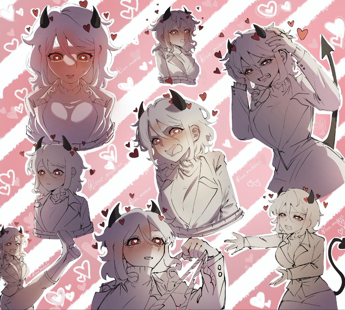 love_modeus's tweet photo. Here are all 8 versions of Mini-Modeus!! Wow, I really love Modeus—so much so that it breaks my heart every time I see her paired with someone other than Helltaker.🥀😞

#Modeus #Helltaker https://t.co/OyPw1FQlKv