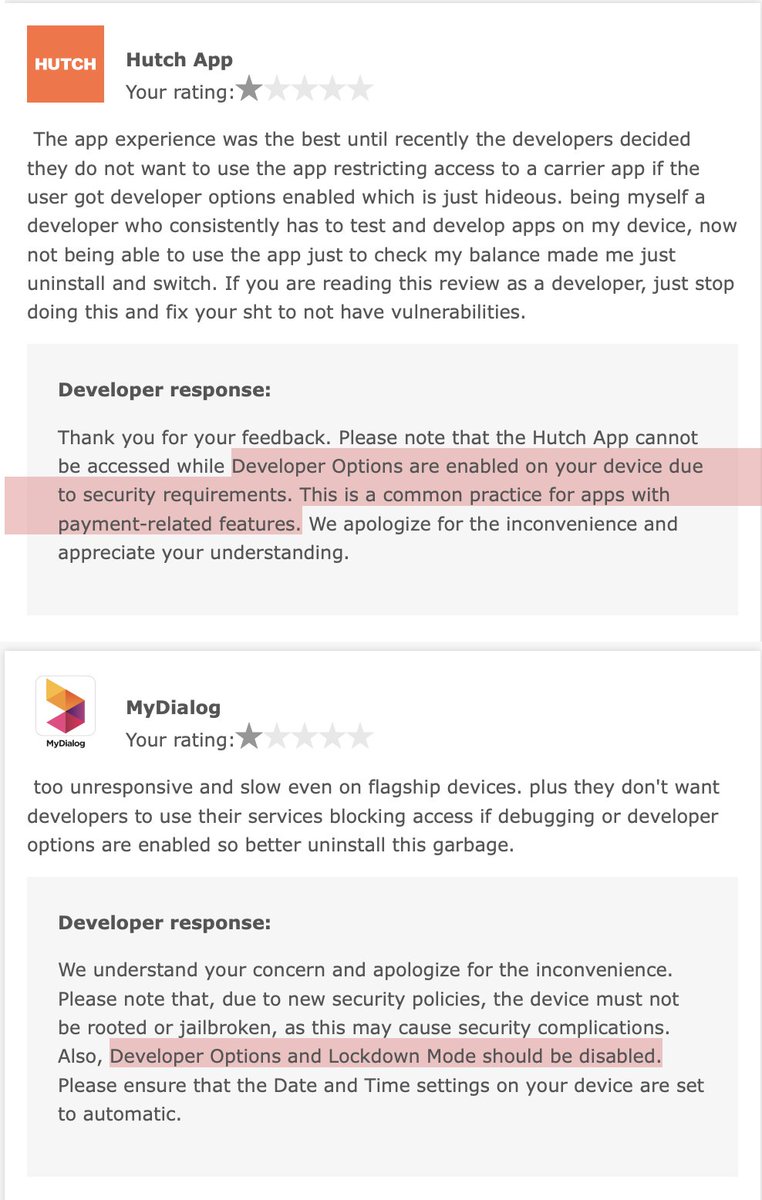 sameeraswdotcom's tweet photo. Now that Android clarified this is not how to secure your apps, please fix your garbage apps and use proper security APIs such as device integrity instead.

Developers also deserve to use apps

@dialoglk @hutchsrilanka @bankofceylon_ @ComBank_LK @PBSriLanka @SampathBankPLC etc... https://t.co/gAZfxXy2At
