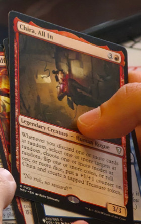 UntapDeck's tweet photo. Some more cards from MTG's Mystery Booster Commander Edition at GenCon.

Firstly, that Chira looks like a ton of chaotic fun :3

Secondly, they printed Tsagan from Alchemy to paper, nice ^_^
#magicthegathering #mysterybooster https://t.co/jUPJLrPkuw