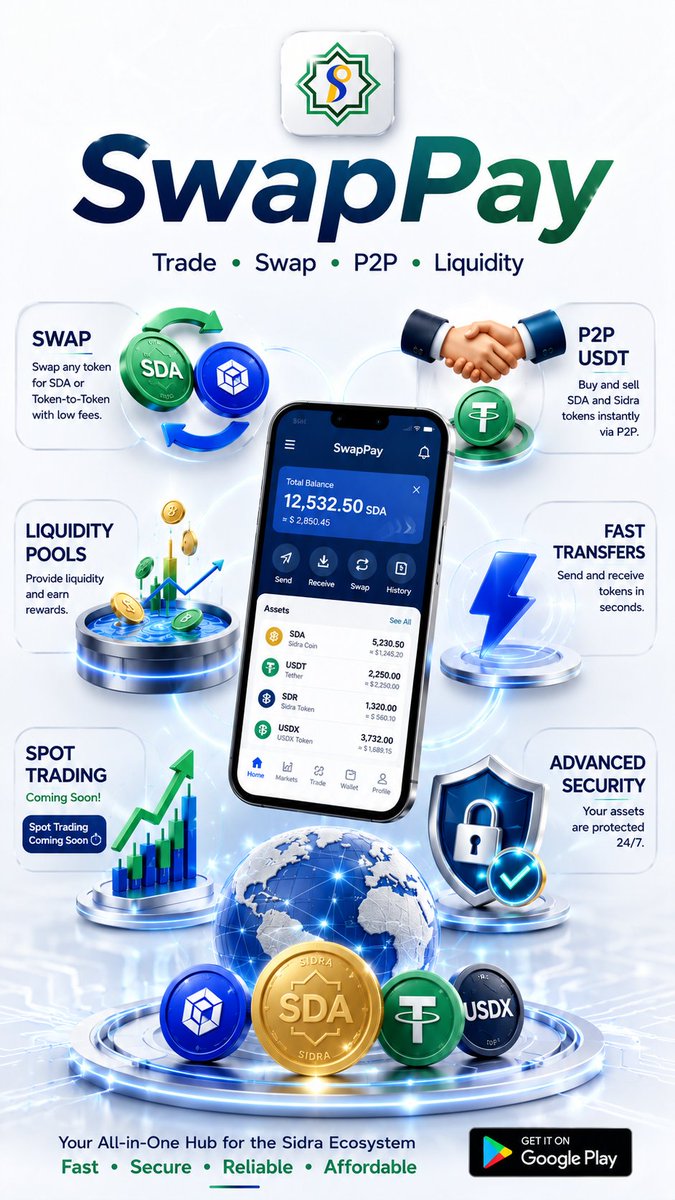 IchamLabodja's tweet photo. SwapPay is your all-in-one platform for the Sidra ecosystem. Trade,swap,transfer &amp; manage your digital assets with speed, security &amp; ease
Download SwapPay today on Google Play &amp; experience the future of digital finance🚀📲

📥Link
https://t.co/Wcv7ft7mwu

@MatiullahPti https://t.co/mO3JZEXsQB