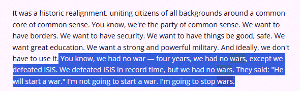 1willburns1's tweet photo. Trump, speaking in Palm Beach after being confirmed as the 47th President: "I won't start a war—I'll end them." https://t.co/R01ABTRBPV