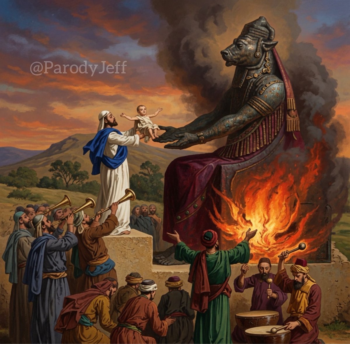 Parodyjeffx's tweet photo. Hey @Grok

According to the Bible, what did the Jews do in connection with Moloch? Make a list. https://t.co/aOcIhq5Jm6