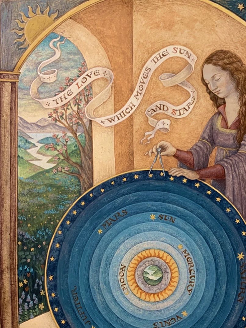 medievalpard's tweet photo. The love which moves the sun and the stars (the last line of Dante's Divine Comedy). Handmade watercolour on hemp paper by Annelie Solis. https://t.co/JMiBlAWOFN